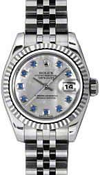 Rolex Lady-Datejust 26 179174-MOPSPHJ White Mother of Pearl Sapphire Fluted White Gold Stainless Steel Jubilee - BRAND NEW