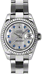 Rolex Lady-Datejust 26 179174-MOPSPHO White Mother of Pearl Sapphire Fluted White Gold Stainless Steel Oyster - BRAND NEW