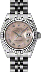 Rolex Lady-Datejust 26 179174-PDMOPRJ Pink Decorative Mother of Pearl Roman Fluted White Gold Stainless Steel Jubilee - BRAND NEW