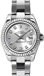 Rolex Lady-Datejust 26 179174-RHDDFO Rhodium Diamond Fluted White Gold Stainless Steel Oyster - BRAND NEW