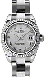 Rolex Lady-Datejust 26 179174-SLVRO Silver Roman Fluted White Gold Stainless Steel Oyster - BRAND NEW