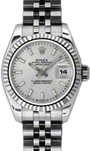 Rolex Lady-Datejust 26 179174-SLVSJ Silver Index Fluted White Gold Stainless Steel Jubilee - BRAND NEW