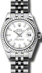 Rolex Lady-Datejust 26 179174-WHTSFJ White Index Fluted White Gold Stainless Steel Jubilee - BRAND NEW