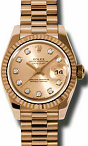 Rolex Lady-Datejust 26 179175-CHPDFP Champagne Diamond Fluted Rose Gold President - BRAND NEW