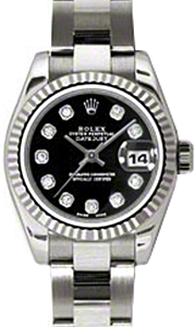 Rolex Lady-Datejust 26 179179-BLKDO Black Diamond Dial Fluted White Gold Oyster - BRAND NEW