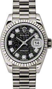 Rolex Lady-Datejust 26 179179-BLKJDP Black Jubilee Diamond Fluted White Gold President - BRAND NEW