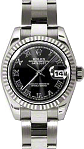 Rolex Lady-Datejust 26 179179-BLKRO Black Roman Fluted White Gold Oyster - BRAND NEW