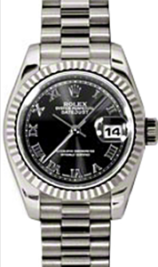 Rolex Lady-Datejust 26 179179-BLKRP Black Roman Fluted White Gold President - BRAND NEW