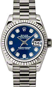 Rolex Lady-Datejust 26 179179-BLUDP Blue Diamond Fluted White Gold President - BRAND NEW