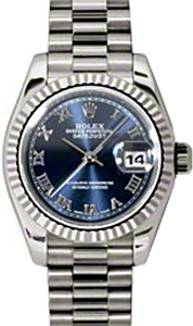 Rolex Lady-Datejust 26 179179-BLURP Blue Roman Fluted White Gold President - BRAND NEW