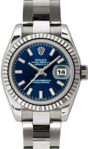 Rolex Lady-Datejust 26 179179-BLUSO Blue Index Fluted White Gold Oyster - BRAND NEW