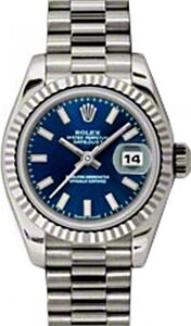 Rolex Lady-Datejust 26 179179-BLUSP Blue Index Fluted White Gold President - BRAND NEW