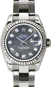 Rolex Lady-Datejust 26 179179-DMOPDO Dark Mother of Pearl Diamond Fluted White Gold Oyster - BRAND NEW