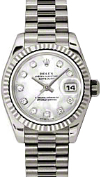 Rolex Lady-Datejust 26 179179-MOPDP White Mother of Pearl Diamond Fluted White Gold President - BRAND NEW