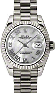 Rolex Lady-Datejust 26 179179-MOPRP White Mother of Pearl Roman Fluted White Gold President - BRAND NEW