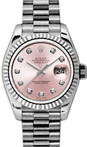 Rolex Lady-Datejust 26 179179-PNKDP Pink Diamond Fluted White Gold President - BRAND NEW