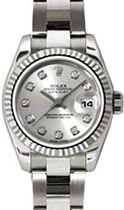 Rolex Lady-Datejust 26 179179-SLVDO Silver Diamond Dial Fluted White Gold Oyster - BRAND NEW