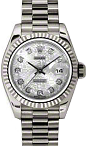 Rolex Lady-Datejust 26 179179-SLVJDP Silver Jubilee Diamond Fluted White Gold President - BRAND NEW