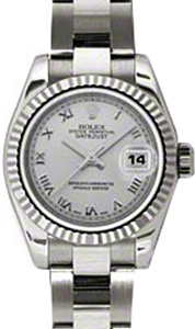 Rolex Lady-Datejust 26 179179-SLVRO Silver Roman Fluted White Gold Oyster - BRAND NEW