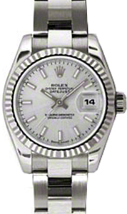 Rolex Lady-Datejust 26 179179-SLVSO Silver Index Fluted White Gold Oyster - BRAND NEW