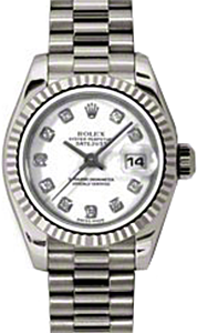 Rolex Lady-Datejust 26 179179-WHTDP White Diamond Fluted White Gold President - BRAND NEW