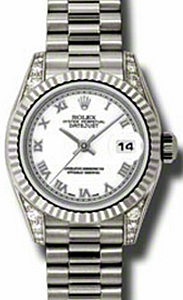Rolex Lady-Datejust 26 179179-WHTRFP White Roman Fluted White Gold President - BRAND NEW