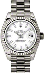 Rolex Lady-Datejust 26 179179-WHTSP White Index Fluted White Gold President - BRAND NEW
