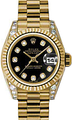 Rolex Lady-Datejust 26 179238-BLKDP Black Diamond Dial Diamond Set Fluted Yellow Gold President - BRAND NEW