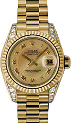 Rolex Lady-Datejust 26 179238-CHMOPRP Champagne Decorated Mother of Pearl Roman Diamond Set Fluted Yellow Gold President - BRAND NEW
