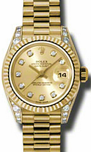 Rolex Lady-Datejust 26 179238-CHPDFP Champagne Diamond Dial Diamond Set Fluted Yellow Gold President - BRAND NEW
