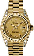 Rolex Lady-Datejust 26 179238-CHPRP Champagne Roman Diamond Set Fluted Yellow Gold President - BRAND NEW