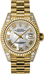 Rolex Lady-Datejust 26 179238-MOPRP White Mother of Pearl Roman Diamond Set Fluted Yellow Gold President - BRAND NEW