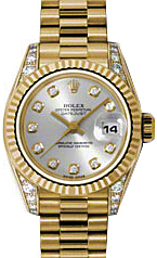 Rolex Lady-Datejust 26 179238-SLVDP Silver Diamond Dial Diamond Set Fluted Yellow Gold President - BRAND NEW