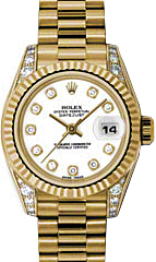 Rolex Lady-Datejust 26 179238-WHTDP White Diamond Dial Diamond Set Fluted Yellow Gold President - BRAND NEW