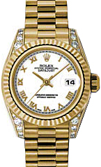 Rolex Lady-Datejust 26 179238-WHTRP White Roman Diamond Set Fluted Yellow Gold President - BRAND NEW