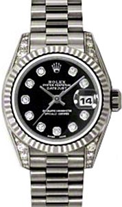 Rolex Lady-Datejust 26 179239-BLKDP Black Diamond Dial Diamond Set Fluted White Gold President - BRAND NEW