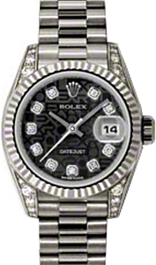 Rolex Lady-Datejust 26 179239-BLKJDP Black Jubilee Diamond Dial Diamond Set Fluted White Gold President - BRAND NEW