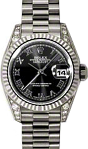 Rolex Lady-Datejust 26 179239-BLKRP Black Roman Diamond Set Fluted White Gold President - BRAND NEW