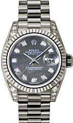 Rolex Lady-Datejust 26 179239-DMOPDP Dark Mother of Pearl Diamond Dial Diamond Set Fluted White Gold President - BRAND NEW