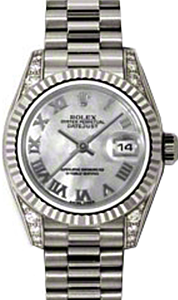 Rolex Lady-Datejust 26 179239-MOPRP White Mother of Pearl Roman Diamond Set Fluted White Gold President - BRAND NEW