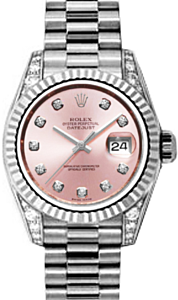 Rolex Lady-Datejust 26 179239-PNKDP Pink Diamond Dial Diamond Set Fluted White Gold President - BRAND NEW