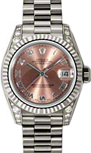 Rolex Lady-Datejust 26 179239-PNKRP Pink Roman Diamond Set Fluted White Gold President - BRAND NEW