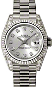 Rolex Lady-Datejust 26 179239-SLVDP Silver Diamond Dial Diamond Set Fluted White Gold President - BRAND NEW