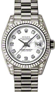 Rolex Lady-Datejust 26 179239-WHTDP White Diamond Dial Diamond Set Fluted White Gold President - BRAND NEW