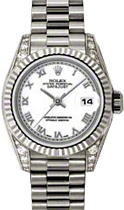 Rolex Lady-Datejust 26 179239-WHTRP White Roman Diamond Set Fluted White Gold President - BRAND NEW