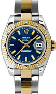 Rolex Lady-Datejust 26 179313-BLUSO Blue Index Fluted Diamond Yellow Gold Stainless Steel Oyster - BRAND NEW