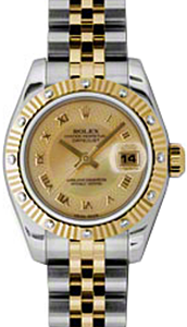 Rolex Lady-Datejust 26 179313-CHDMOPRJ Champagne Decorated Mother of Pearl Roman Fluted Diamond Yellow Gold Stainless Steel Jubilee - BRAND NEW