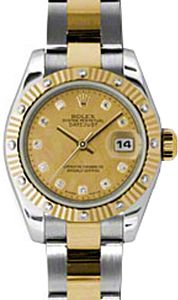 Rolex Lady-Datejust 26 179313-GDMOPDO Champagne Diamond Dial Fluted Diamond Yellow Gold Stainless Steel Oyster - BRAND NEW