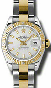 Rolex Lady-Datejust 26 179313-SLVSDO Silver Index Fluted Diamond Yellow Gold Stainless Steel Oyster - BRAND NEW