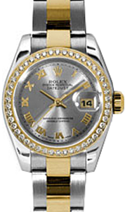 Rolex Lady-Datejust 26 179383-RHDRO Rhodium Roman Diamond Bezel Yellow Gold Stainless Steel Oyster - BRAND NEW